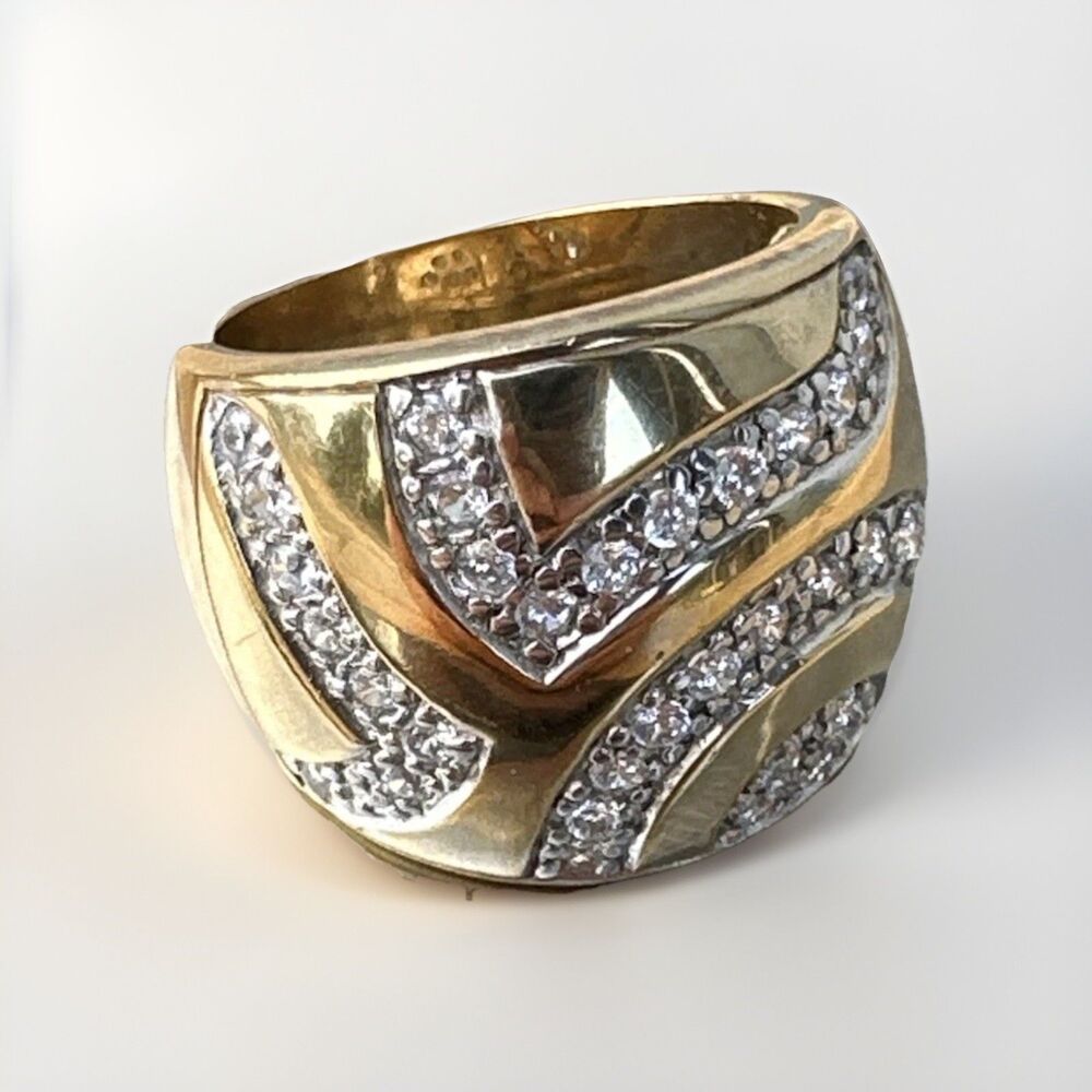 SETA 925 Gold Plated Silver Ring w/ Diamond Accents – Size 8 – 11.9g Unisex